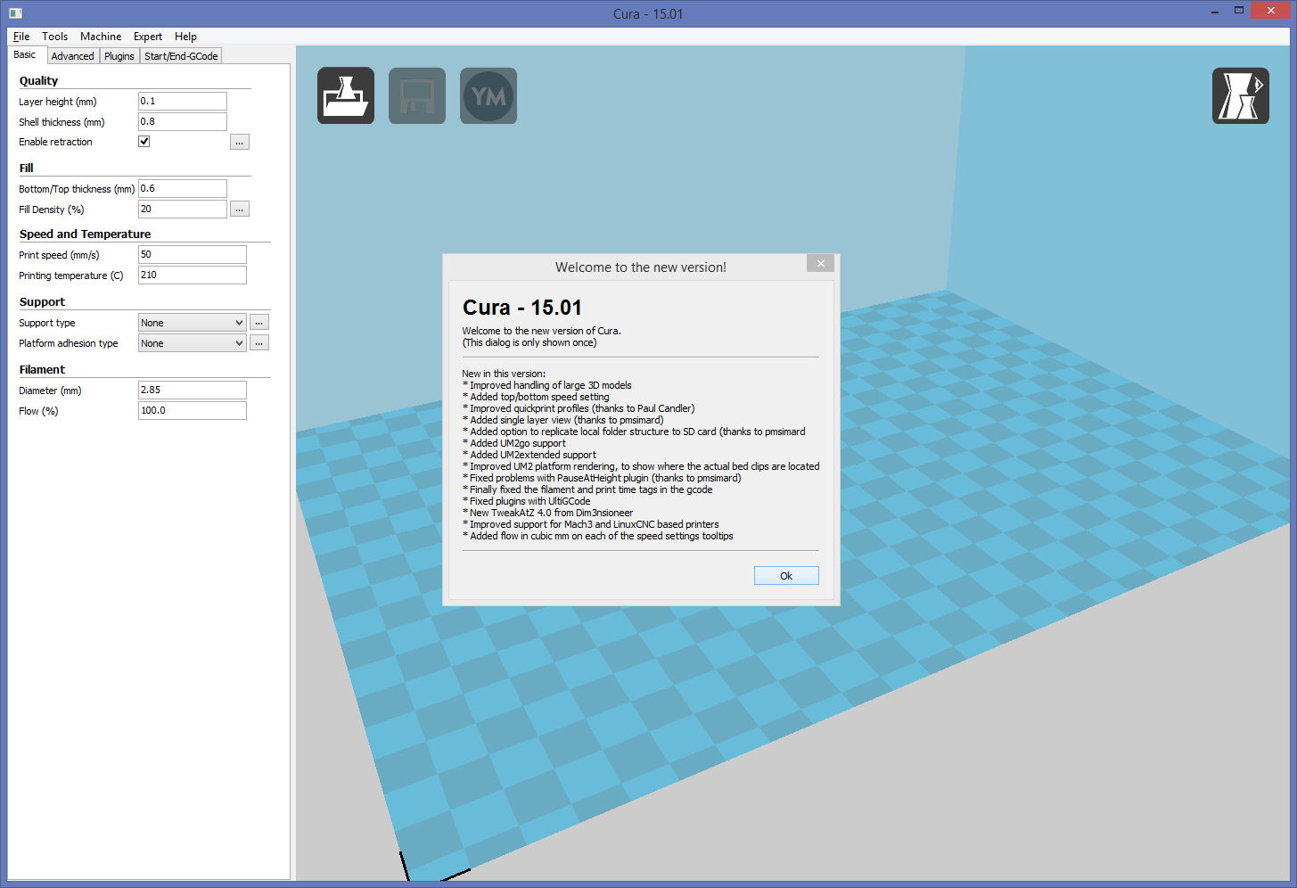 Cura 15.01 first time run