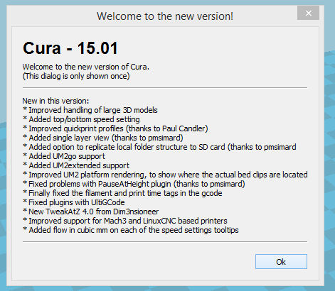 Cura 15.01 what's new window